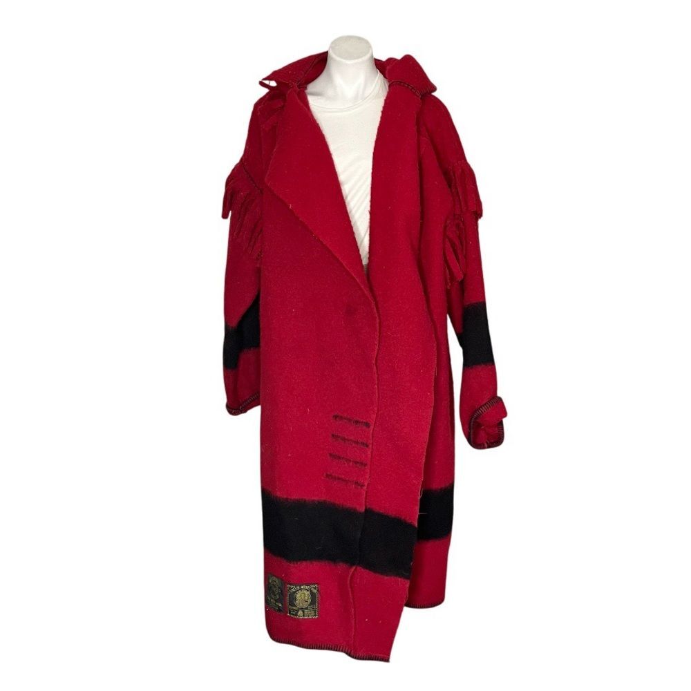 EARLYS WITNEY POINT Red Black Blanket Coat Capote Coat Hood Womens Size Large